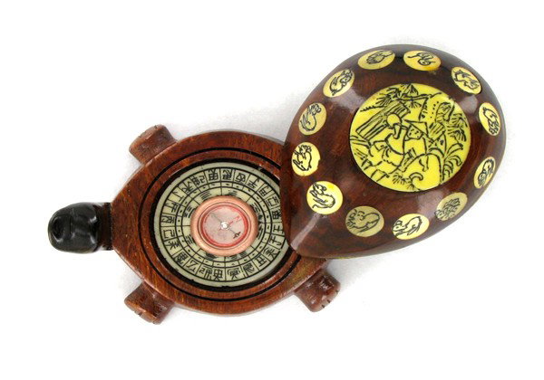 Tibet Teak Turtle Bone Zodiac Compass: Excellent handcrafted piece; 4"