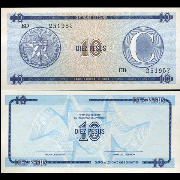 1990 Cuba 10 Peso For. Exch. Note Crisp Unc.: Scarce issue