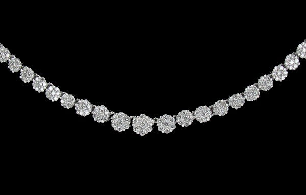259 White Diamond 14k Gold Necklace Approx. 2twc: Excellent new piece; Prong Set White Diamonds 15gm; 16" 1/2 ounce gold and 2 carats hi-grade white diamonds; gold value alone $400 then add the diamonds