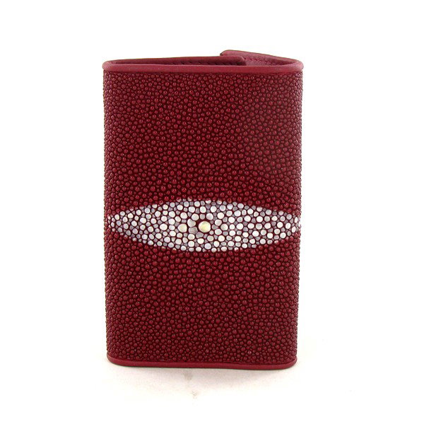 Stingray Hide Key Case Wallet: Well made; brand new burgundy Stingray Hide key case. 3.75" x 2.5" when folded; multiple slots; zippered pouch; folded bill slot