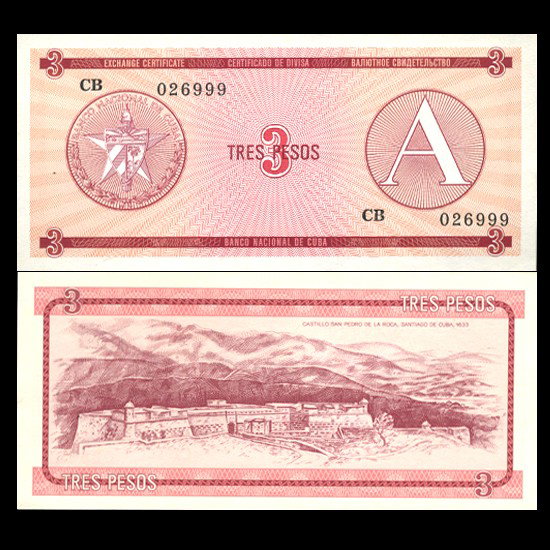 1985 Cuba 3P Foreign Exch Crisp Unc Note Ser A: Scarce high grade issue