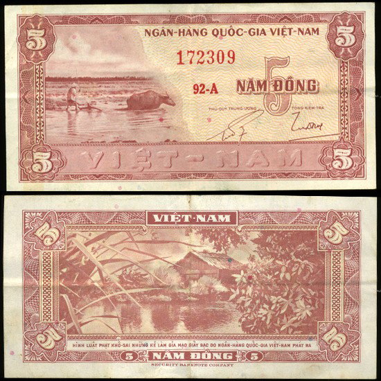 1955 Vietnam 5 Dong Crisp Circulated: Scarce issue