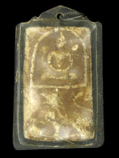 Antique Thai Clay Buddha Amulet in Plastic Pendan: Excellent antique piece