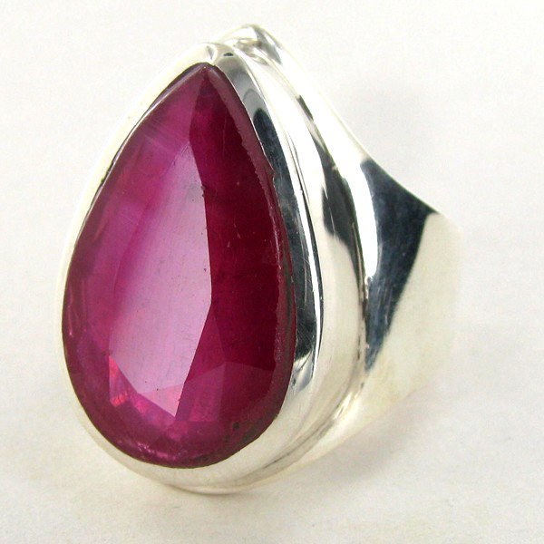 59.56twc Mozambique Ruby Sterling Ring: Excellent well crafted piece; stone well cut/colored with treatment