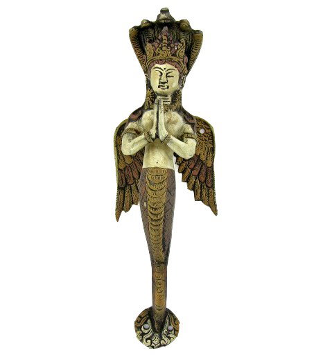 Cast Bronze Tibet Temple Door Pull Handle: Well case bronze piece with brass and nickel plating used as door pull on heavy temple doors; in image of Tibet Buddha under serpent; heavy 12"