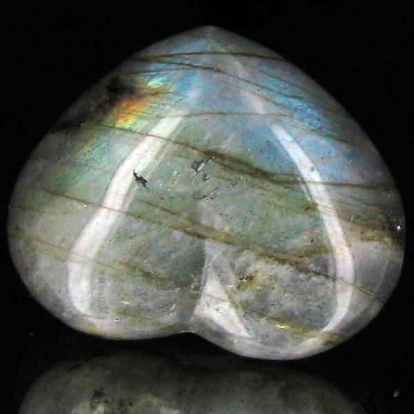 62.7ct Labradorite Heart Cabochon: Excellent piece; well cut & colored; with treatment