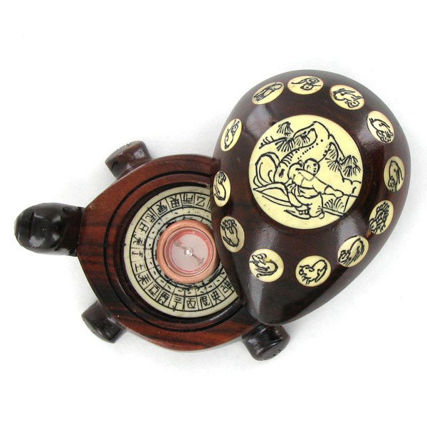 Tibet Teak Turtle Bone Zodiac Compass: Excellent handcrafted piece; 4"