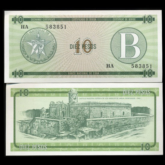 1985 Cuba 10 Peso Foreign Exch Crisp Unc Ser B: RARE high grade issue