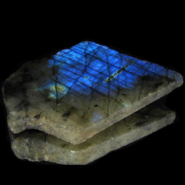 255ct Flashy Peacock Color Labradorite Slab: Excellent Piece; well colored and cut; with treatment