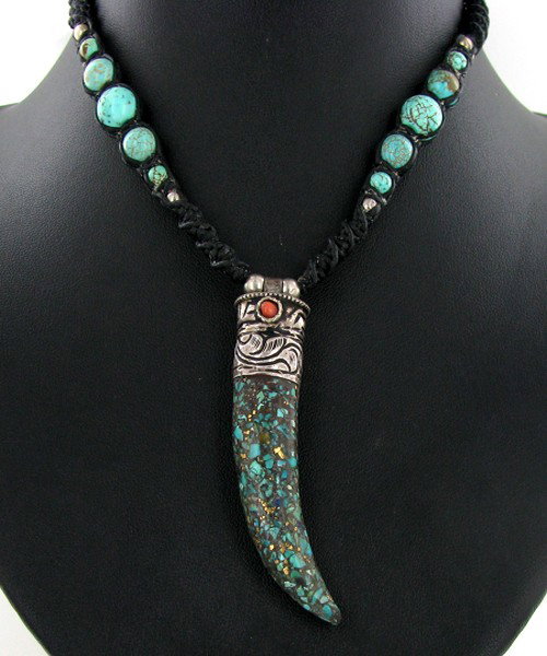 Tibet Nickel Turquoise Coral Choker Necklace: Well made piece