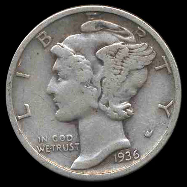 1936S Mercury Dime Hi Grade ERROR: Nicevf with wildly tilted mintmark