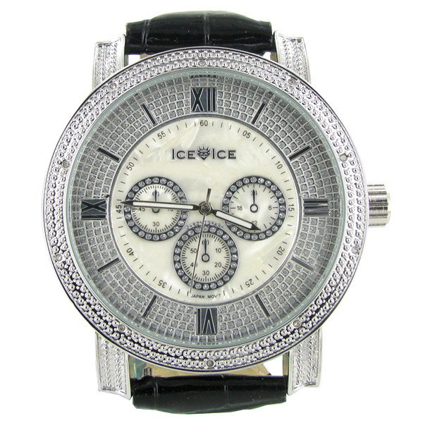 New Ice Time Mens Diamond Bezel Chrono Style Watch: Brand new mens bling style with 10 diamonds in bezel; 2 different color bands; box and papers; retail $1895