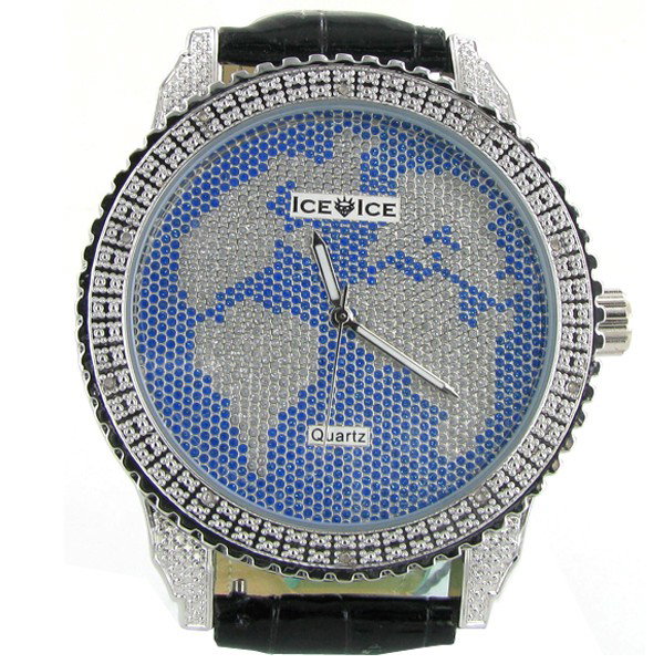 New Ice Time Mens Diamond Bezel Watch: Brand new mens bling style with 10 diamonds in bezel; 2 different color bands; box and papers; retail $1595