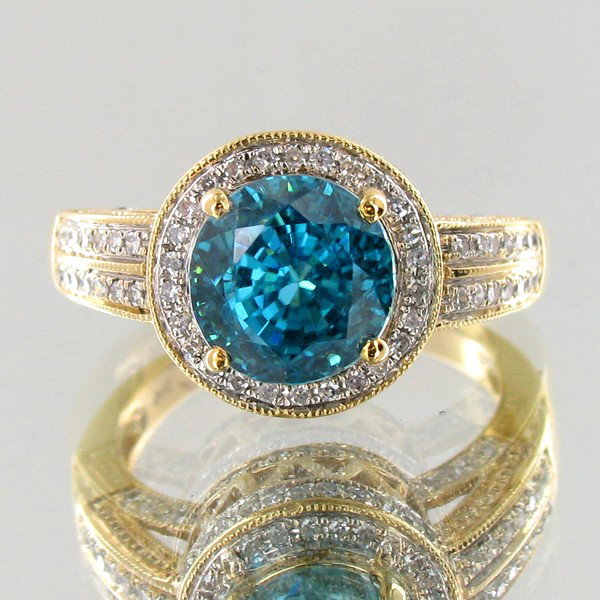 5.5Ct Neon Blue Zircon Diamond 14k Ring: Custom designed and handcrafted new piece; 26.4ct total weight; HUGE RETAIL VALUE!