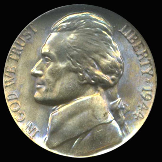 1944P Silver WW2 Jeff 5c Graded GEM Rainbow Toned: Graded MS70; looks at least MS66