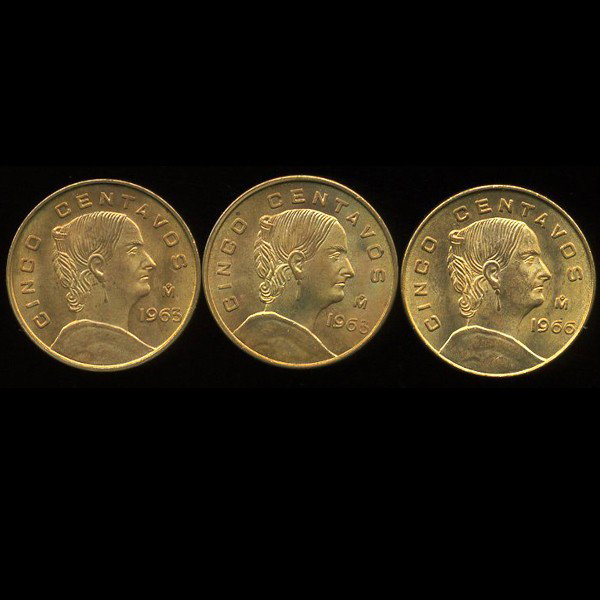 1963/66 Mexico 5c MS65/66 3pcs: Better grade; blundered A