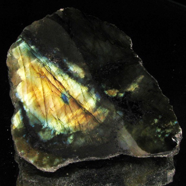 345ct Flashy Peacock Color Labradorite Slab: Excellent Piece; well colored and cut; with treatment