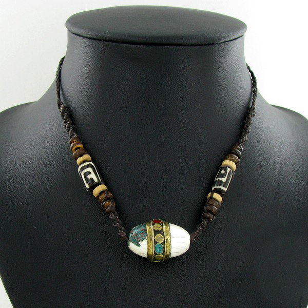 Tibet Shell Agate Bead Choker Necklace EST: $45 -: Well made piece