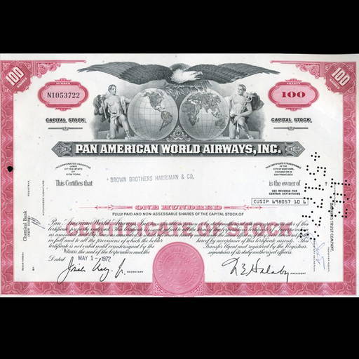 1970s Pan Am Stock Certificate Scarce Est 21
