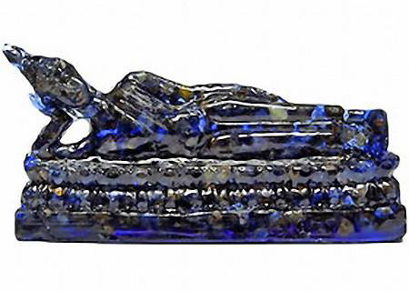 400.00ct. Blue Sapphire Reclining Buddha Statue ES: Rare piece; made of bonded translucent blue sapphire