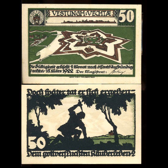 1922 50Pfg Vechtae Germany RARE Crisp Unc Note ES: Rare issue crisp unc