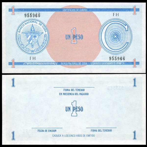 1987 Cuba 1 Peso For. Exch. Note Crisp Unc.: Scarce issue