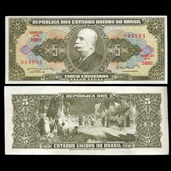 1962 Brazil 5 Crusados Crisp Uncirculated Note ES: Scarce high grade issue