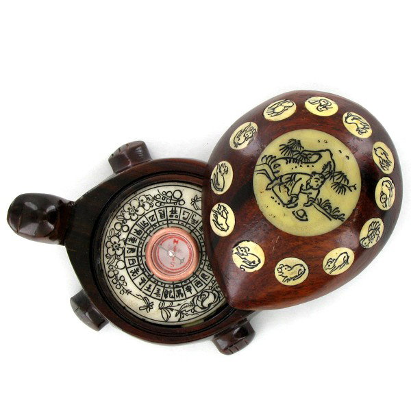 Tibet Teak Turtle Bone Zodiac Compass: Excellent handcrafted piece; 4"