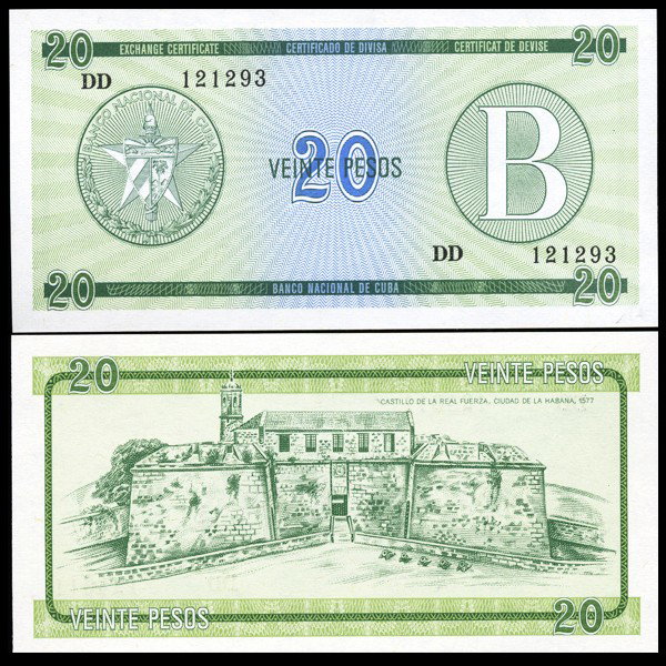 1985 Cuba 20 Peso For. Exch. Note Crisp Unc.: Scarce issue