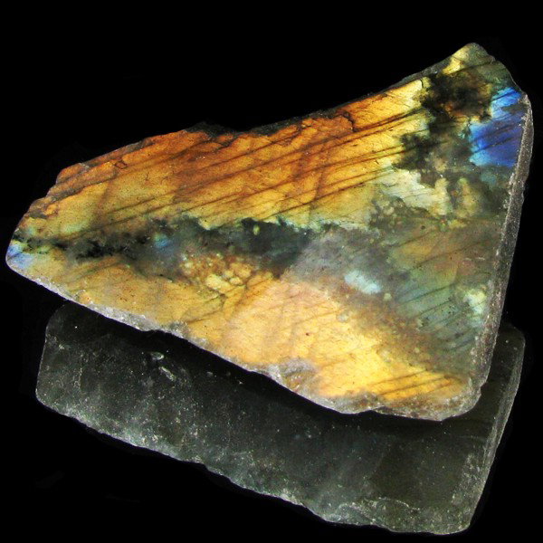 156.25ct Flashy Peacock Color Labradorite Slab: Excellent and well colored; with treatment