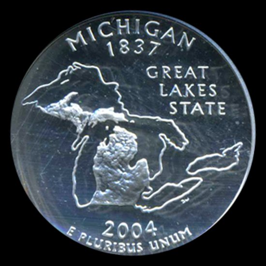 2004S Michigan Silver 25c Graded NGC PR70 DCAM ES: NGC top rated PROOF 70; $350 BV; 0.18084 ounces silver