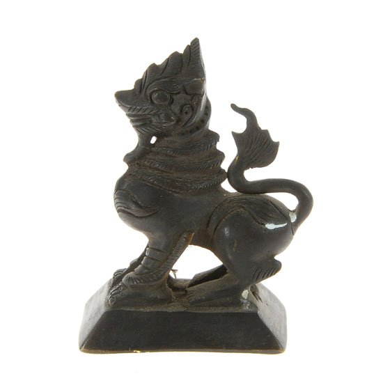 Antique Thai Singh Bronze Opium Weight: Excellent rare antique bronze piece; well crafted with lots of hand-tooled detail; 430 grams; 3.5"