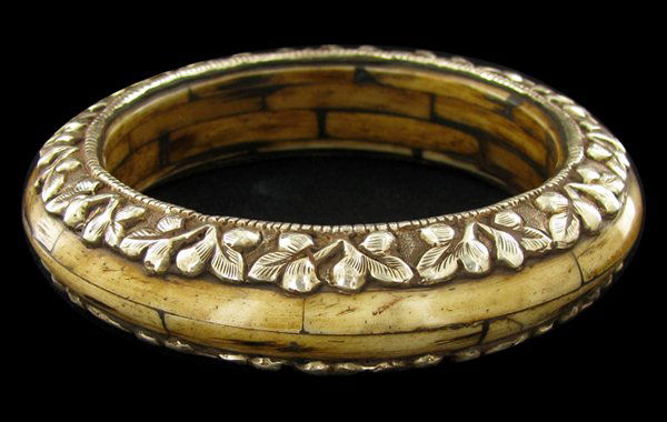 Vintage Tibet Bone Silver Bangle Bracelet EST: $540: Excellent vintage piece; 88g 2.5" ID