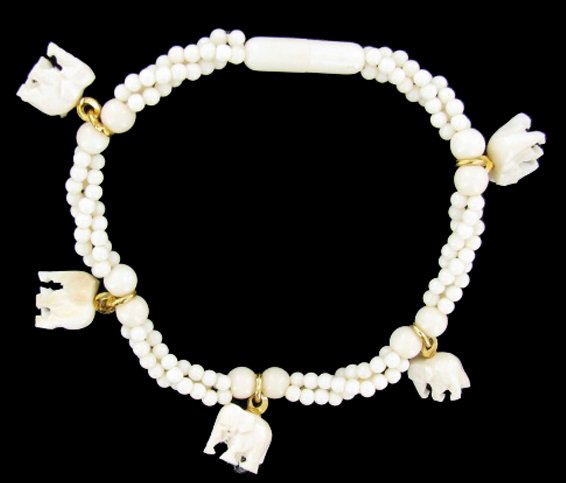 Ivory Carved Elephant Bracelet w/ Gold Vermeil ES: Excellent carved double piece from pre-ban stock