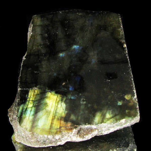 197.95ct Flashy Peacock Color Labradorite Slab: Excellent and well colored; with treatment