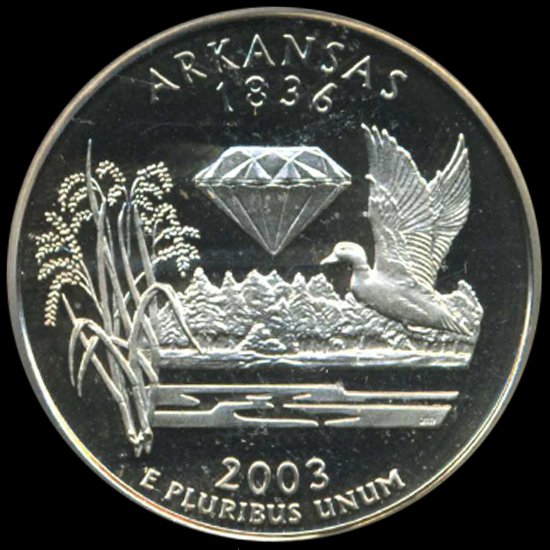 2003S US Arkansas Quarter Graded PR70 DCAM: ICG top rated PROOF 70; $340