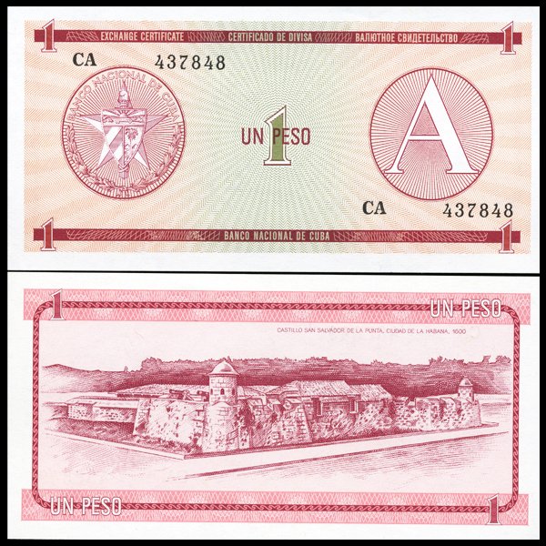 1985 Cuba 1 Peso For. Exch. Note Crisp Unc.: Scarce issue