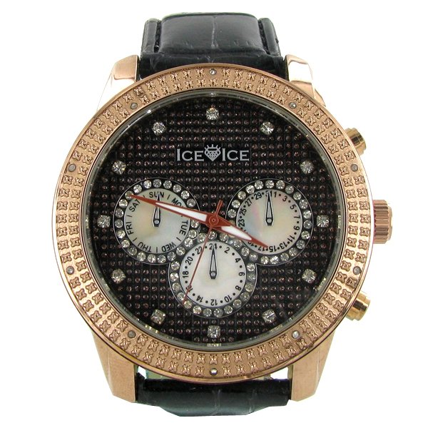 New Ice Time Mens Diamond Bezel Chrono Style Watch: Brand new mens bling style with 10 diamonds in bezel; 2 different color bands; box and papers; retail $1895