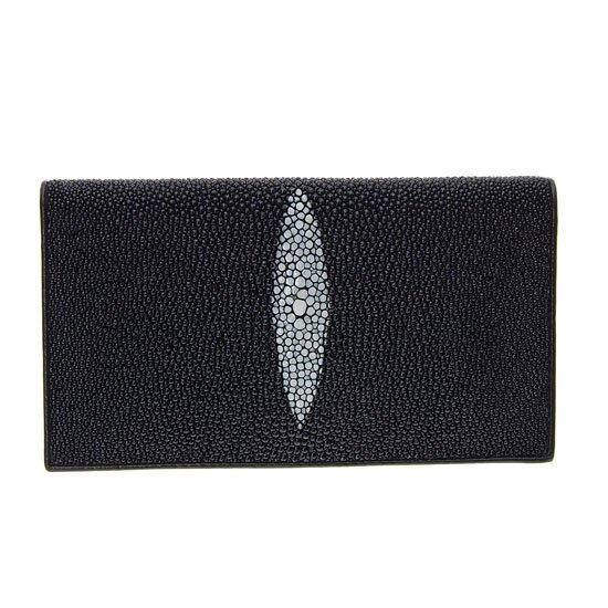 Unisex Stingray Hide Checkbook Wallet: Well made, hand-dyed brand new Stingray Hide black checkbook/wallet. 7" x 4" x 3/4" when folded. Dual inside sections, with multiple dividers and a smaller zippered section inside and one with multipl