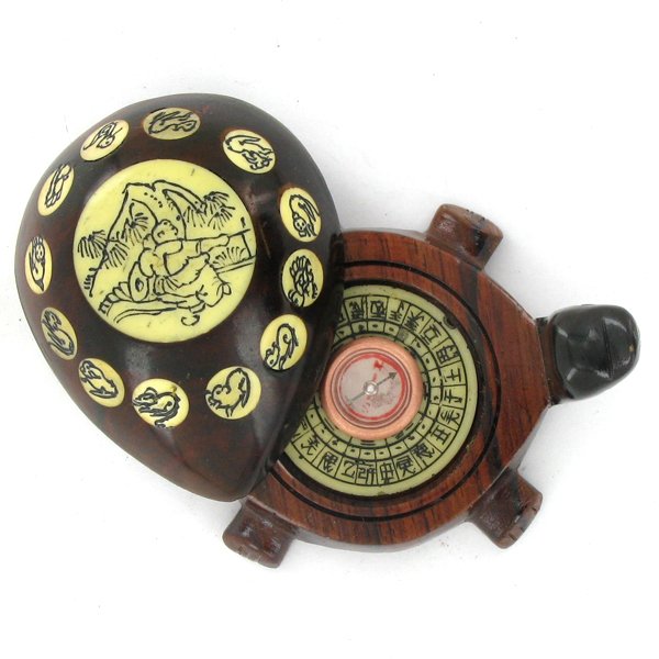 Tibet Teak Turtle Bone Zodiac Compass: Excellent handcrafted piece; 4"