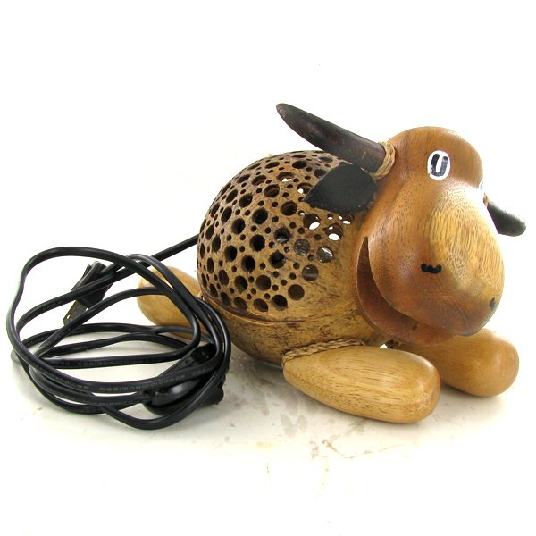 Coconut Shell Teak Bull Lamp: Excellent hand crafted piece; perfect for night light; 10"