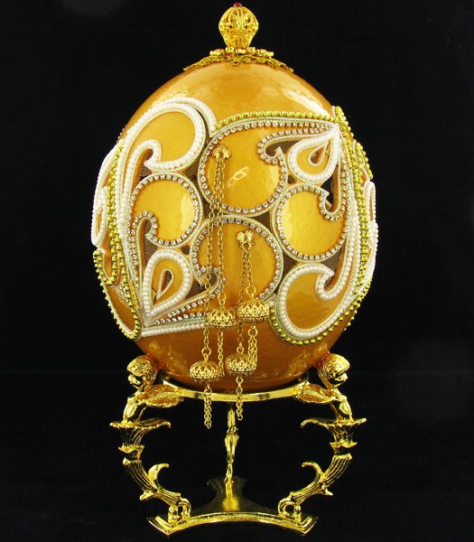 Fabrege Style Decorative Ostrich Egg Gilded Jewel Box: Well crafted; 10""