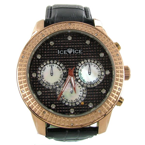 New Ice Time Mens Diamond Bezel Chrono Style Watch: Brand new mens bling style with 10 diamonds in bezel; 2 different color bands; box and papers; retail $1895