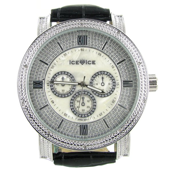New Ice Time Mens Diamond Bezel Chrono Style Watch: Brand new mens bling style with 10 diamonds in bezel; 2 different color bands; box and papers; retail $1895