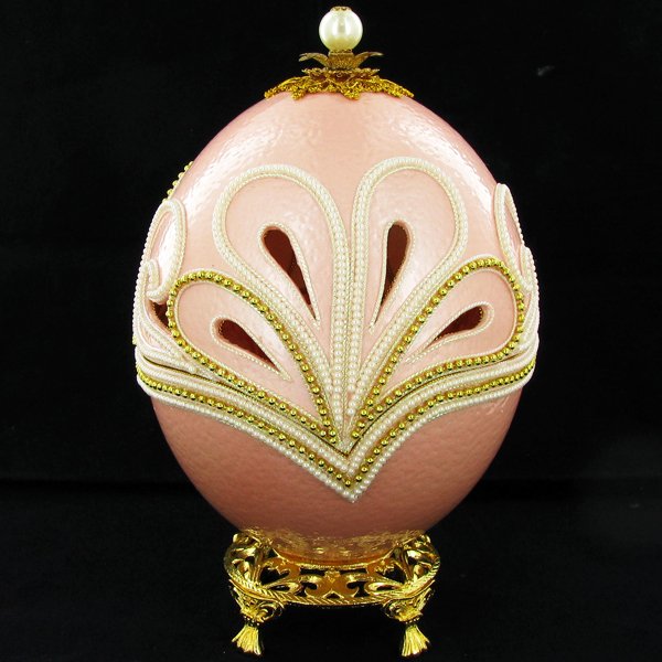 Fabrege Style Decorative Ostrich Egg Jewel Box: Well crafted; 8"