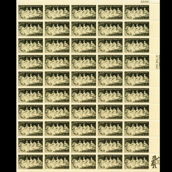 1970 US Stone Mtn 6c Mint Sheet: Excellent full sheet