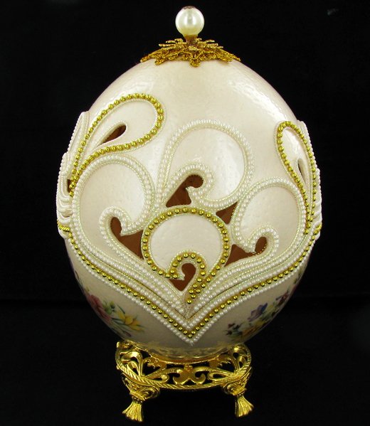 Fabrege Style Decorative Ostrich Egg Jewel Box: Well crafted; 9"