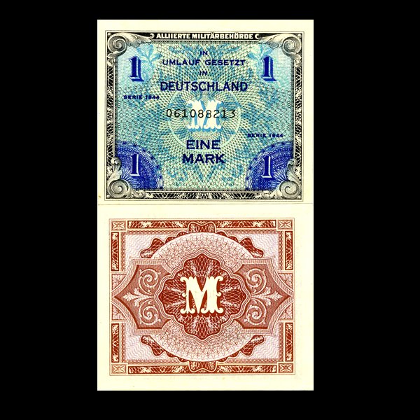 1944 Germany WW2 Allied 1 Mark Crisp Unc: Scarce hi-grade piece