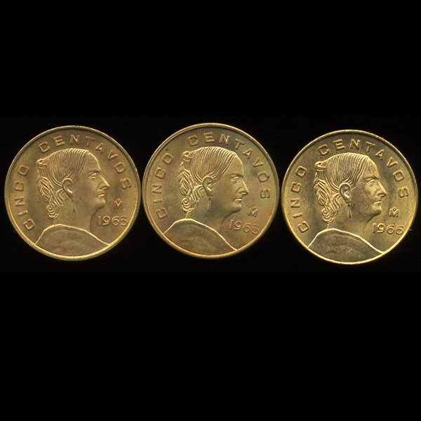 1963/66 Mexico 5c MS65/66 3pcs: Better grade; blundered A
