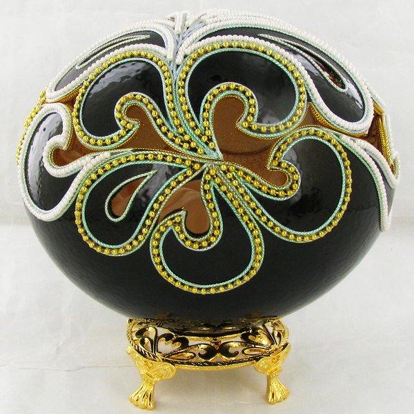 Fabrege Style Decorative Ostrich Egg Jewel Box: Well crafted; 7"
